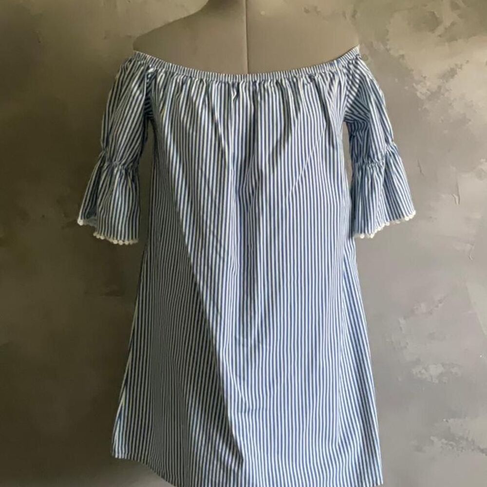Ambiance Apparel Off Shoulder Blue Cotton Dress Tunic Size Large